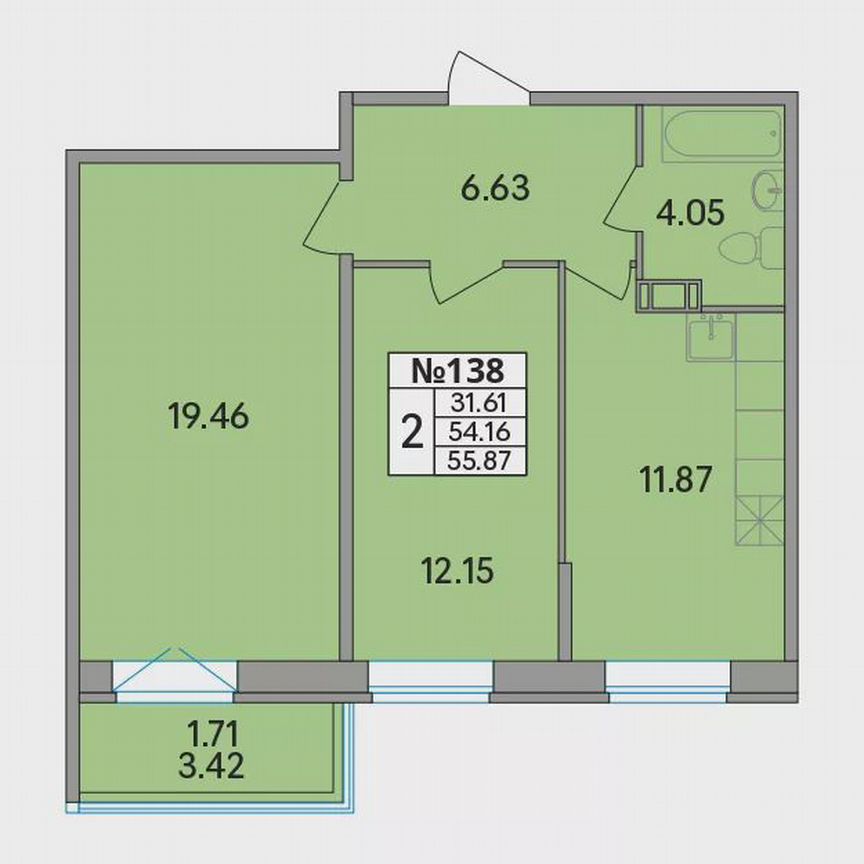 2-к. квартира, 55,9 м², 5/8 эт.