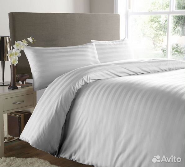 Белое постельное белье евро страйп-сатин