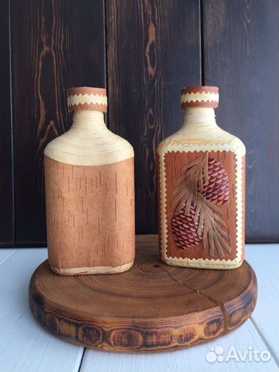 Фляга стекло и береста