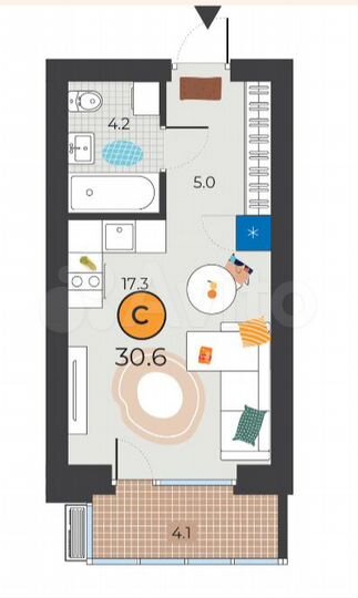 Квартира-студия, 30 м², 2/10 эт.