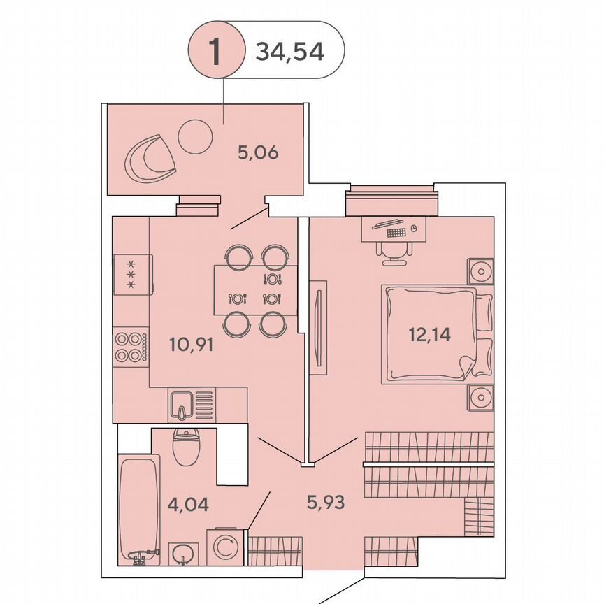 1-к. квартира, 34,5 м², 11/12 эт.