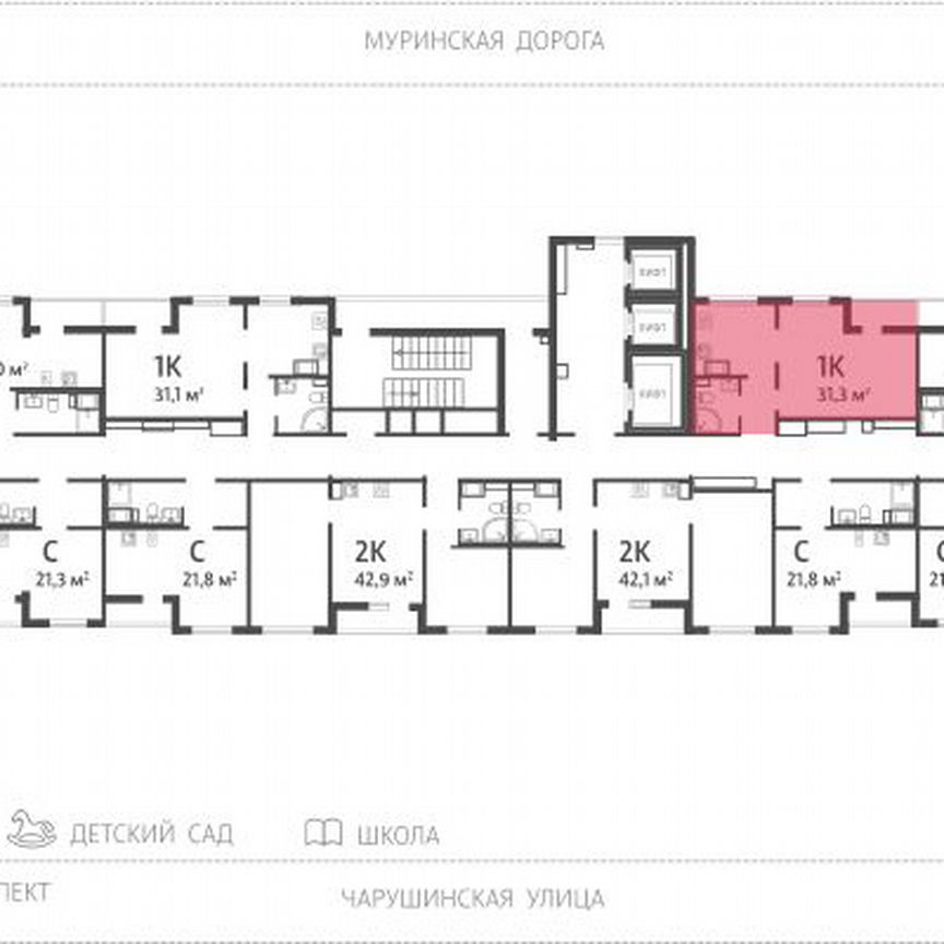 1-к. квартира, 31,3 м², 24/24 эт.