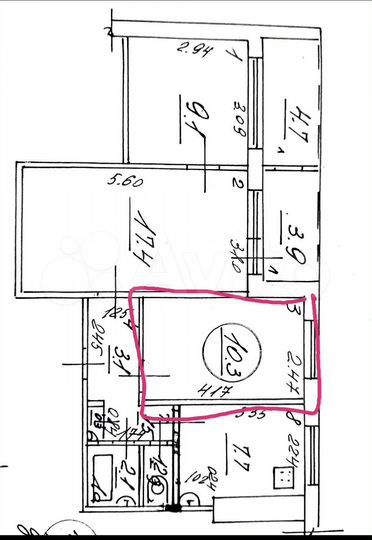 Комната 10 м² в 3-к., 6/9 эт.