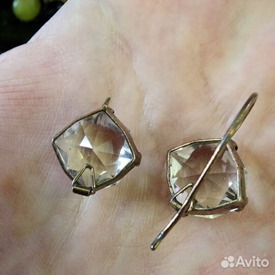 Серьги серебро СССР 875 проба СССР горный хрусталь