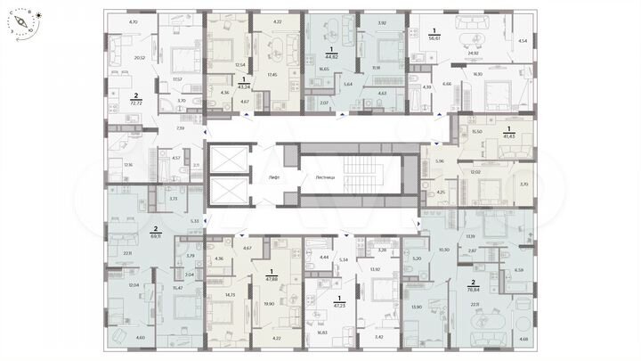 2-к. квартира, 69,1 м², 12/25 эт.