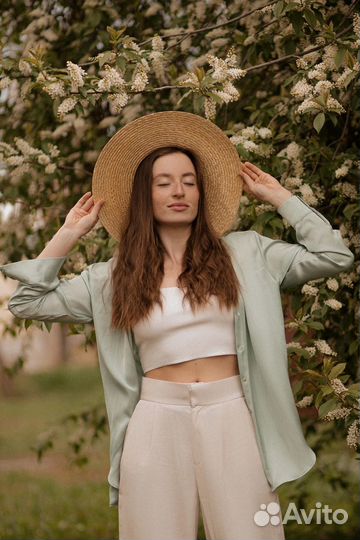 Рубашка Zara светло-зеленая 44-46р