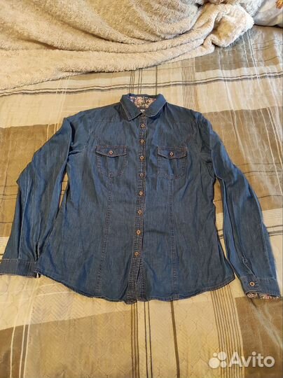 Тонкая джинсовая рубашка размер 46-48 в отл сост