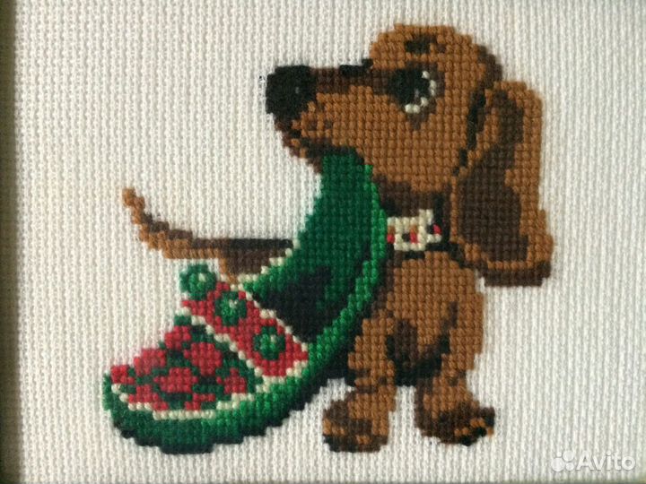 Вышитая картина собака такса подарок