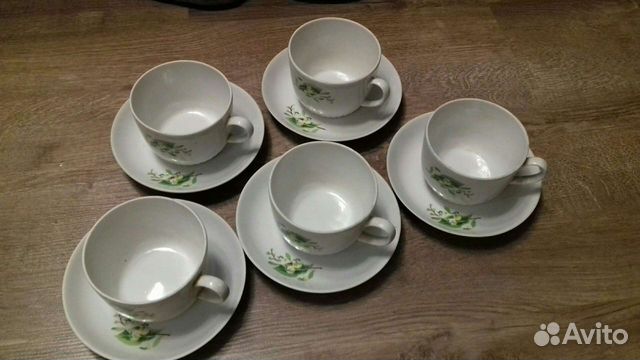 4 чайные пары Зелёные яблоки юфз, 1960е годы