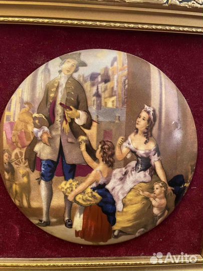 Английская картина-панно (плакетка) на бархате