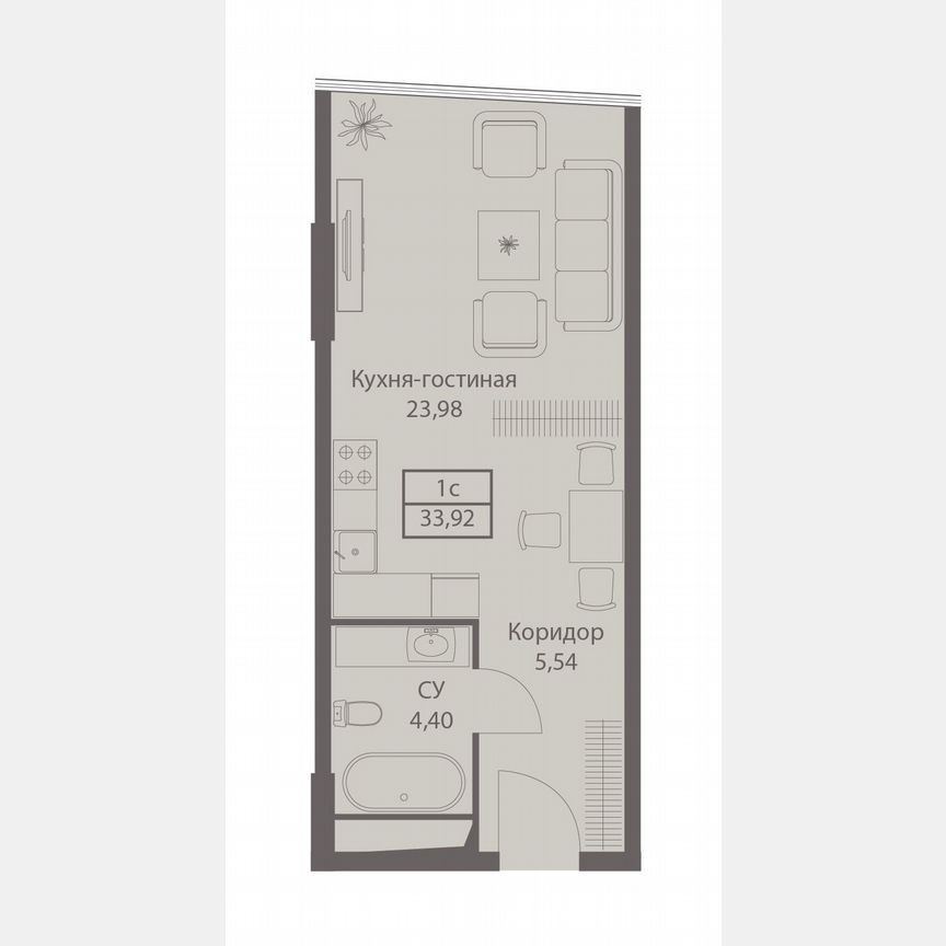 Апартаменты-студия, 33,9 м², 6/20 эт.