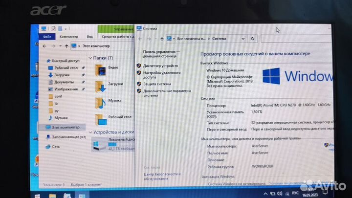 Ноутбук acer aspire one zg5 1.5G озу 64G SSD,win10