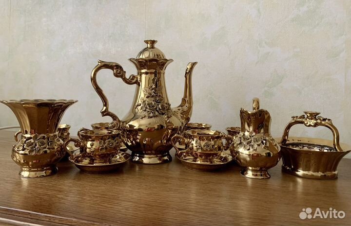 Чайный сервиз «Золотая Роза» ручной работы новый