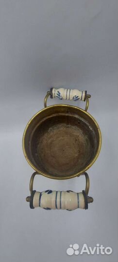 Антикварный зольник кашпо бронза.Деревянные ручки