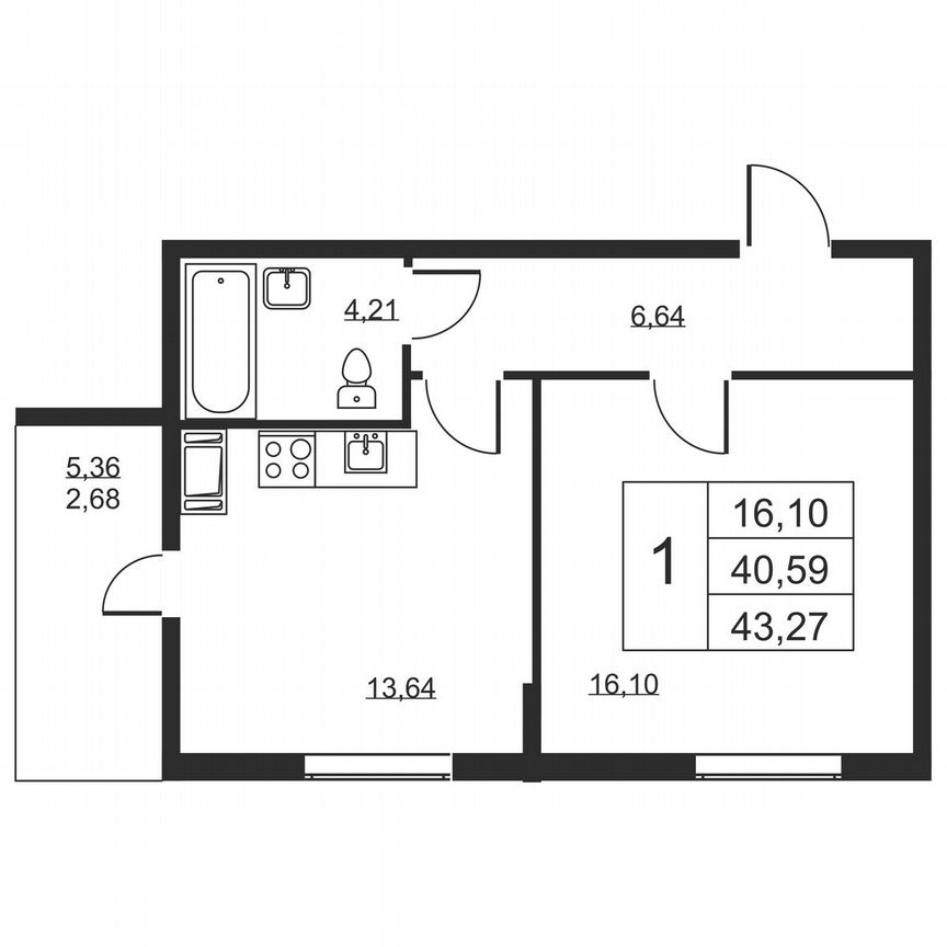 1-к. квартира, 43,3 м², 3/19 эт.