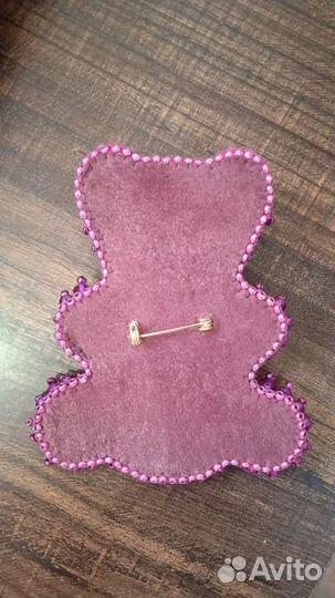 Бисер брошь мишка розовый