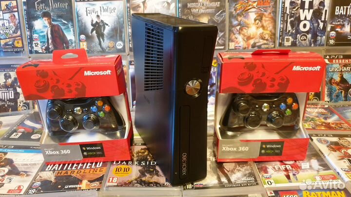 Xbox 360Slim 320гб+freeboot+76игр+2геймпада