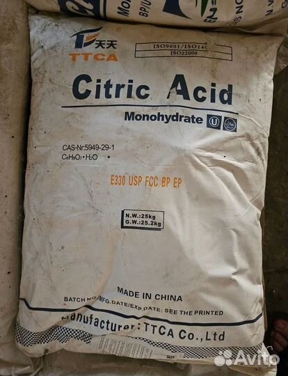 Лимонная кислота пищ. 25кг китай