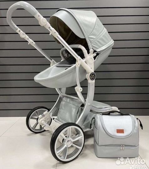 Коляска 3 в 1 эко кожа/ серый -матовый