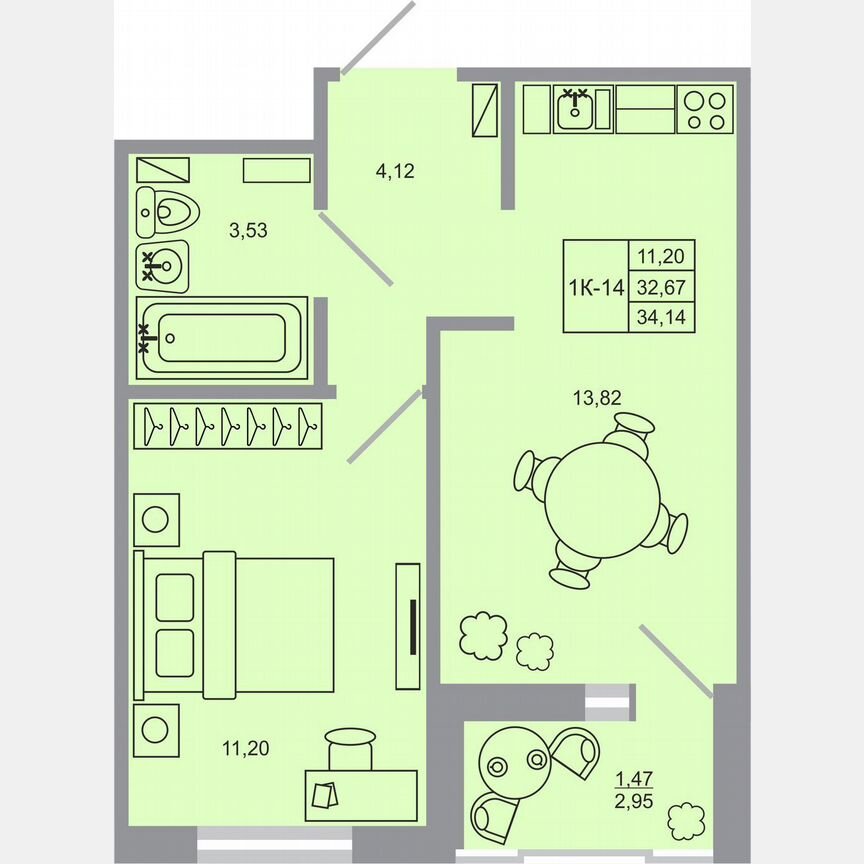 1-к. квартира, 34,1 м², 6/17 эт.