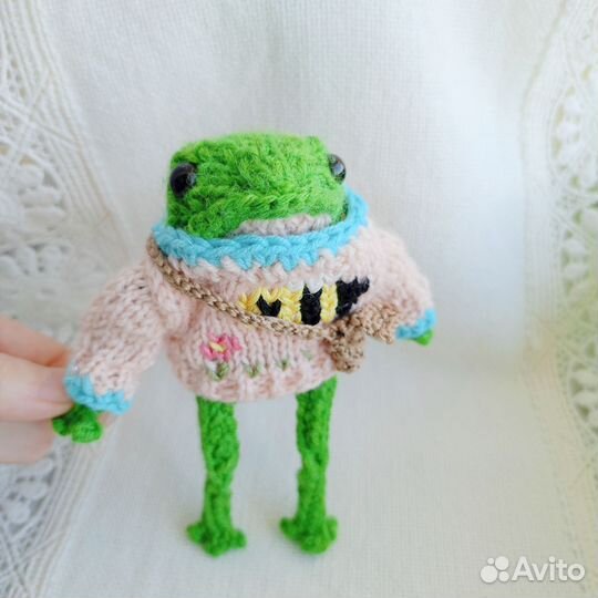 Вязаная лягушка в свитере