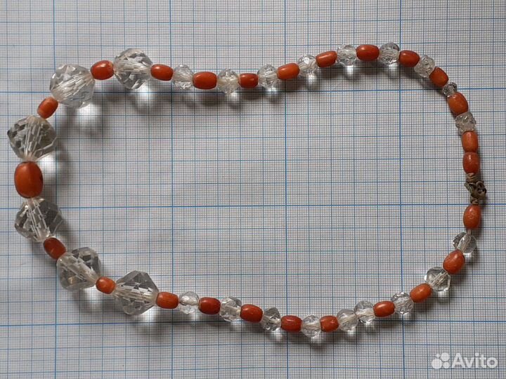 Янтарь + хрусталь старинное ожерелье Бусы нить 51