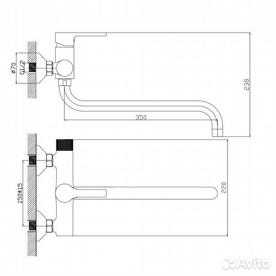 Смеситель для ванны Haiba HB22652-7, черный