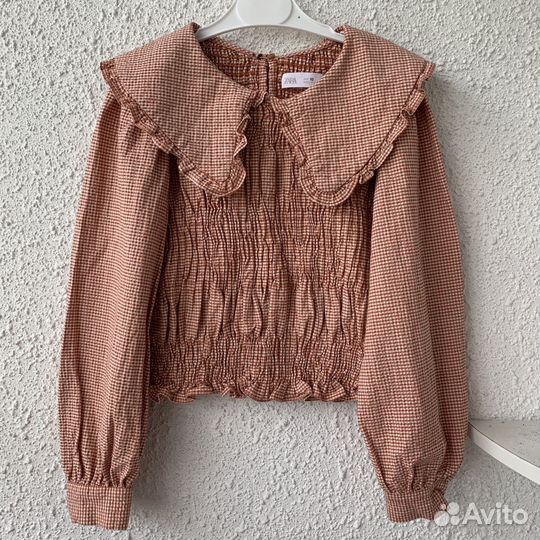 Блузка рубашка zara с воротником 140см 10 размер