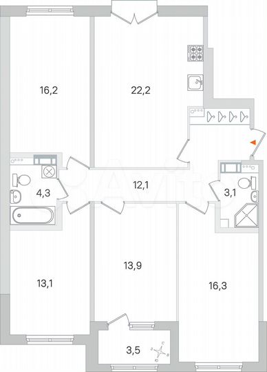 4-к. квартира, 103 м², 4/4 эт.