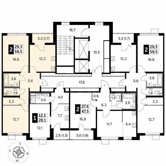 2-к. квартира, 59,5 м², 16/24 эт.