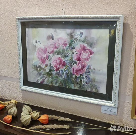 Картина акварелью. Пионы