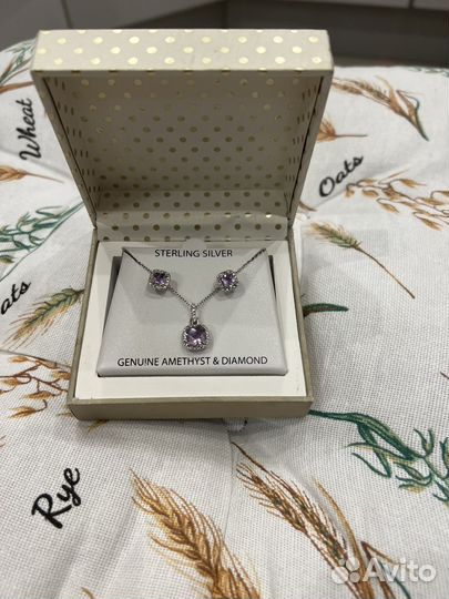 Серебряный набор с аметистом серьги и подвеска