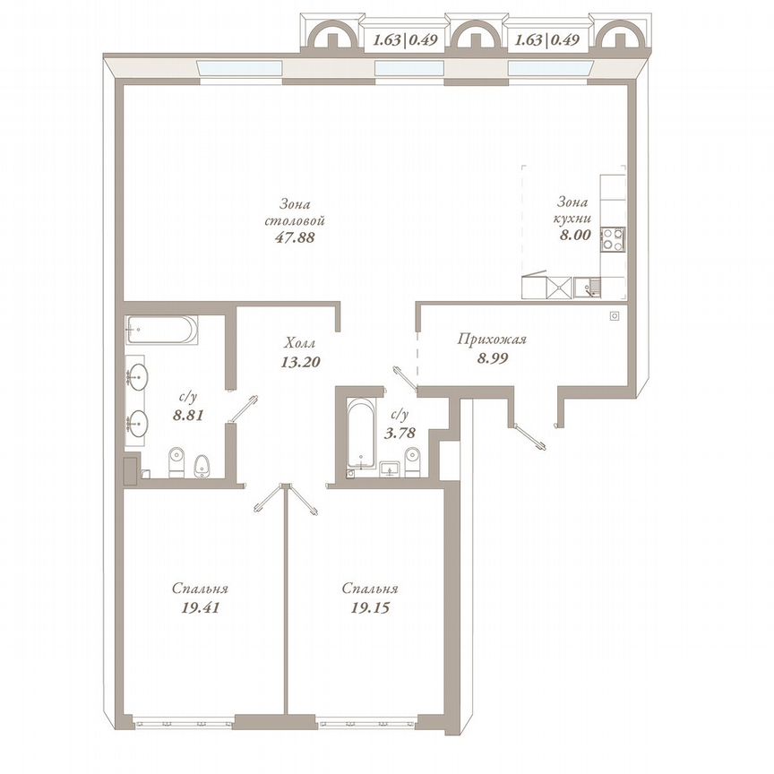 2-к. квартира, 130,2 м², 3/7 эт.