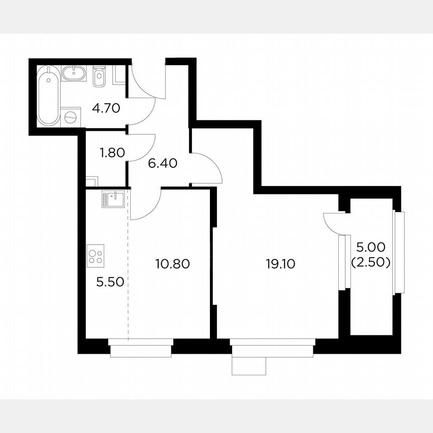 1-к. квартира, 50,8 м², 18/18 эт.