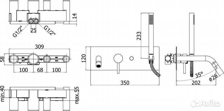 Смеситель для ванны с душем Paffoni Light LIG001NO