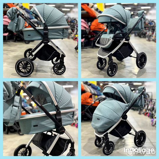 Новая коляска luxmom 750 3в1 бирюзовая
