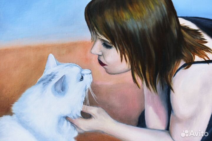 Картина маслом Портрет девушки с котом