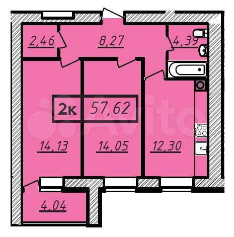 2-к. квартира, 57,6 м², 2/10 эт.
