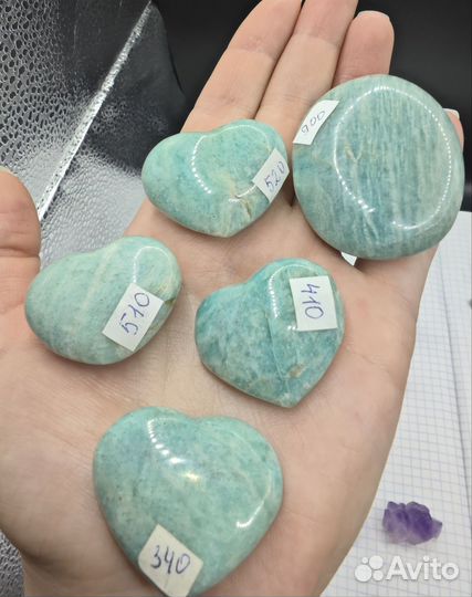 Амазонит сердечки и галтовка