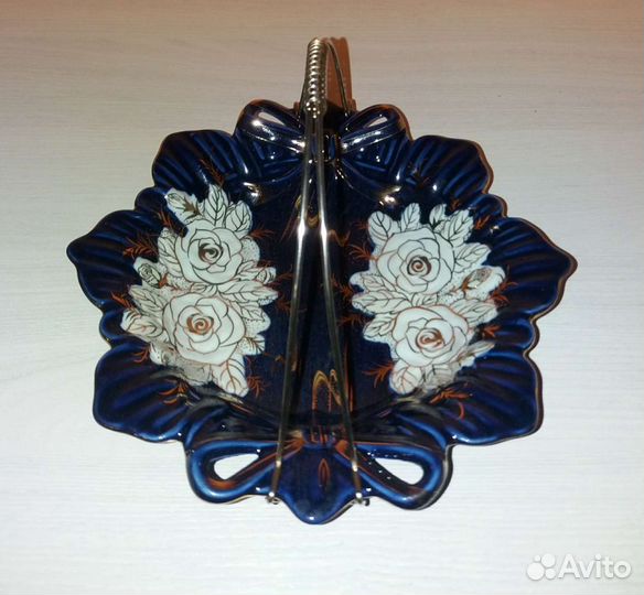 Ваза конфетница кобальт роспись золото, Красота