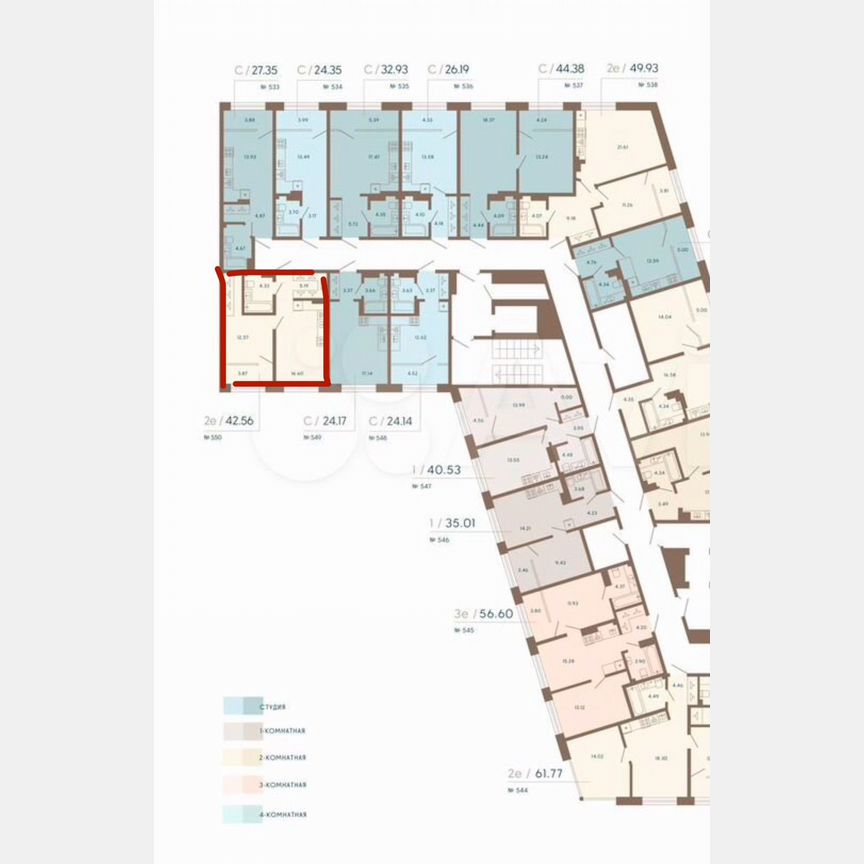 1-к. апартаменты, 42,6 м², 8/8 эт.