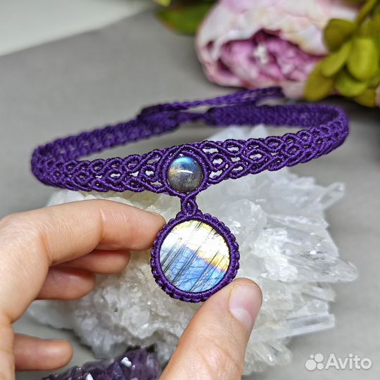 Колье чокер из натуральных камней лабрадор