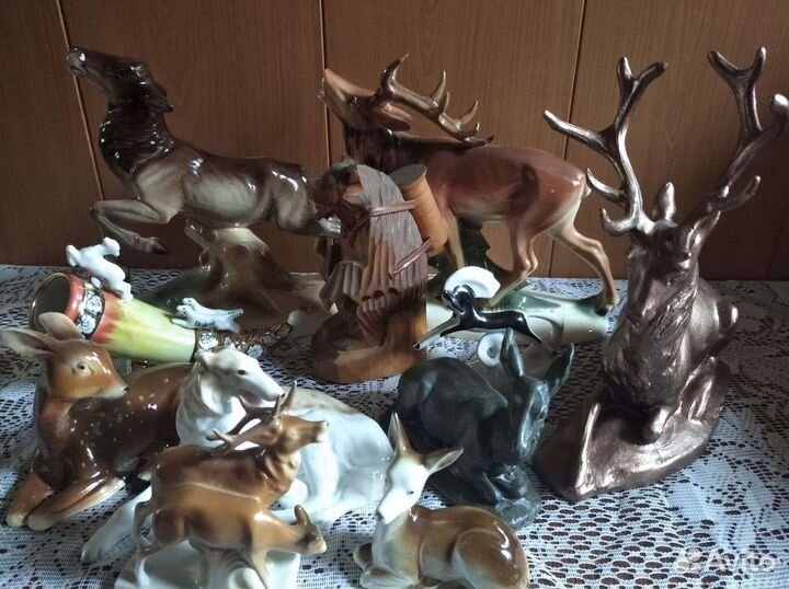 Статуэтки фарфор,металл:Олень, медведь
