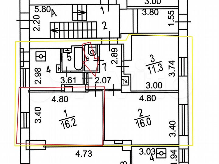 Комната 16,2 м² в 3-к., 1/5 эт.