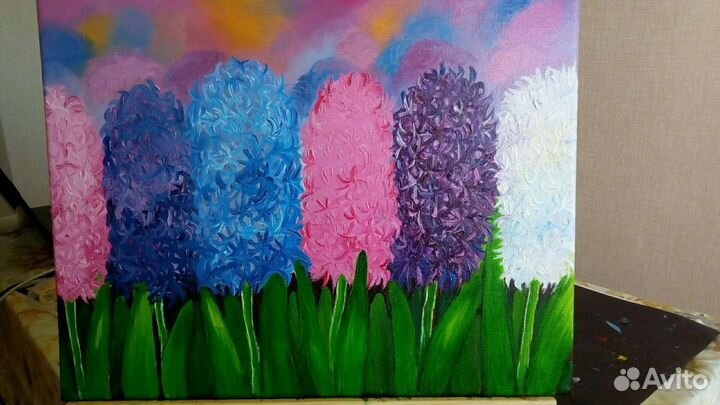 Интерьерная картина маслом Гиацинты 45*35см