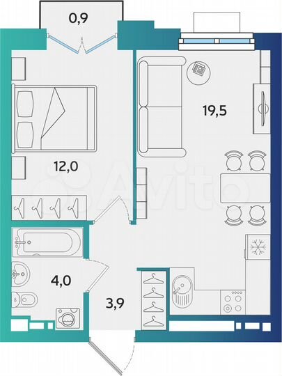 1-к. квартира, 39,6 м², 15/16 эт.