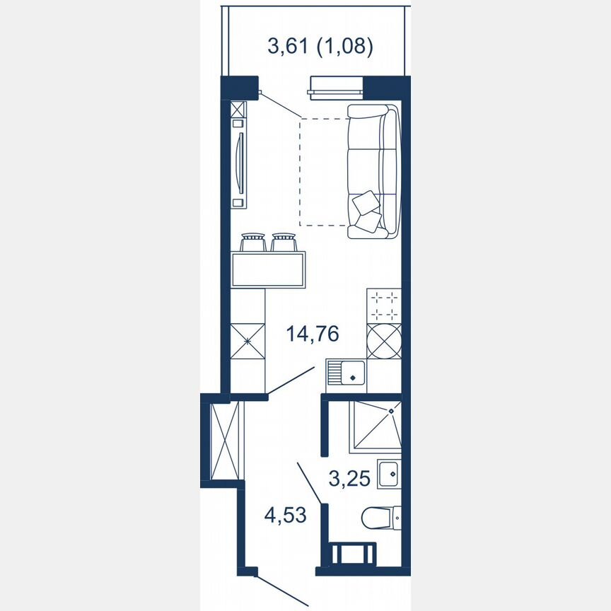 Апартаменты-студия, 23,6 м², 4/5 эт.
