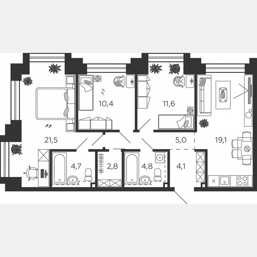3-к. квартира, 84 м², 24/25 эт.
