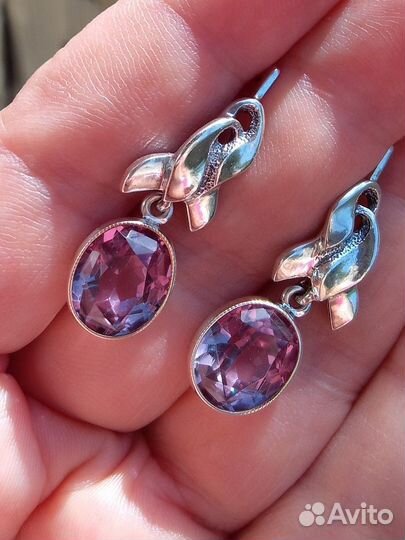 Серебро СССР 925,александрит(син), серьги