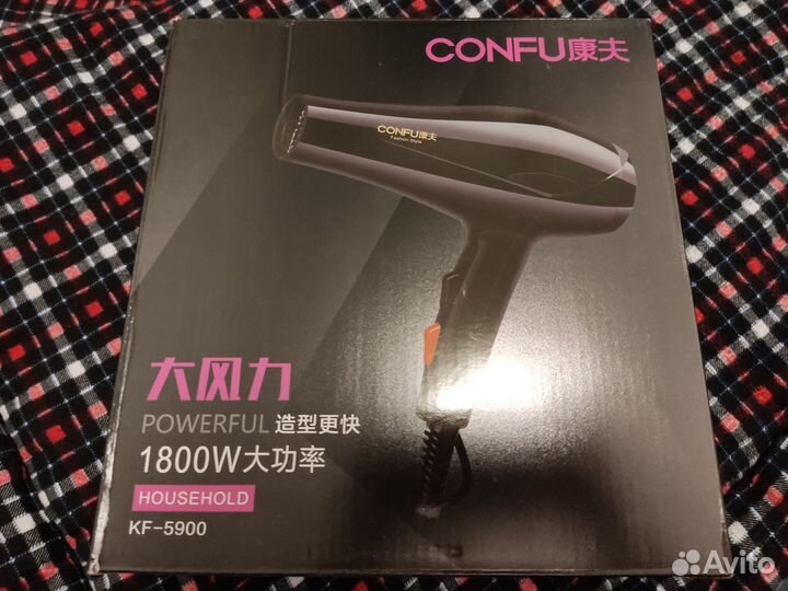 Фен Confu KF-5900 модный стиль 1800 Вт, чёрный